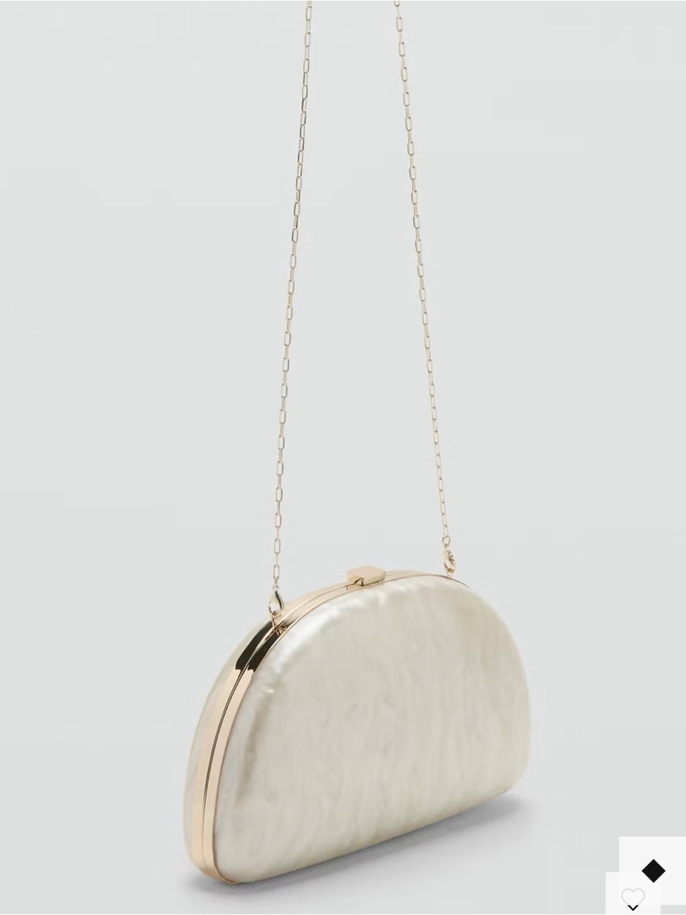 BRAND NEW Mango Pearl-Cream Half-Moon Clutch with Gold Chain